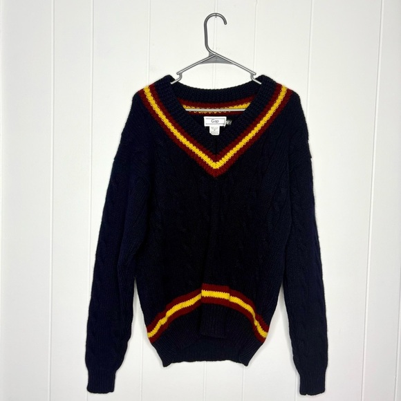 Vintage 90s GAP V-Neck Pullover 100% Shetland Wool Sweater Tennis Cricket Medium - Picture 2 of 7